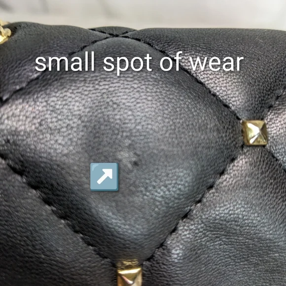 Badgley Mischka Vegan Leather Crossbody, Black Diamond-Quilted Pyramid-Studded - Picture 15 of 16